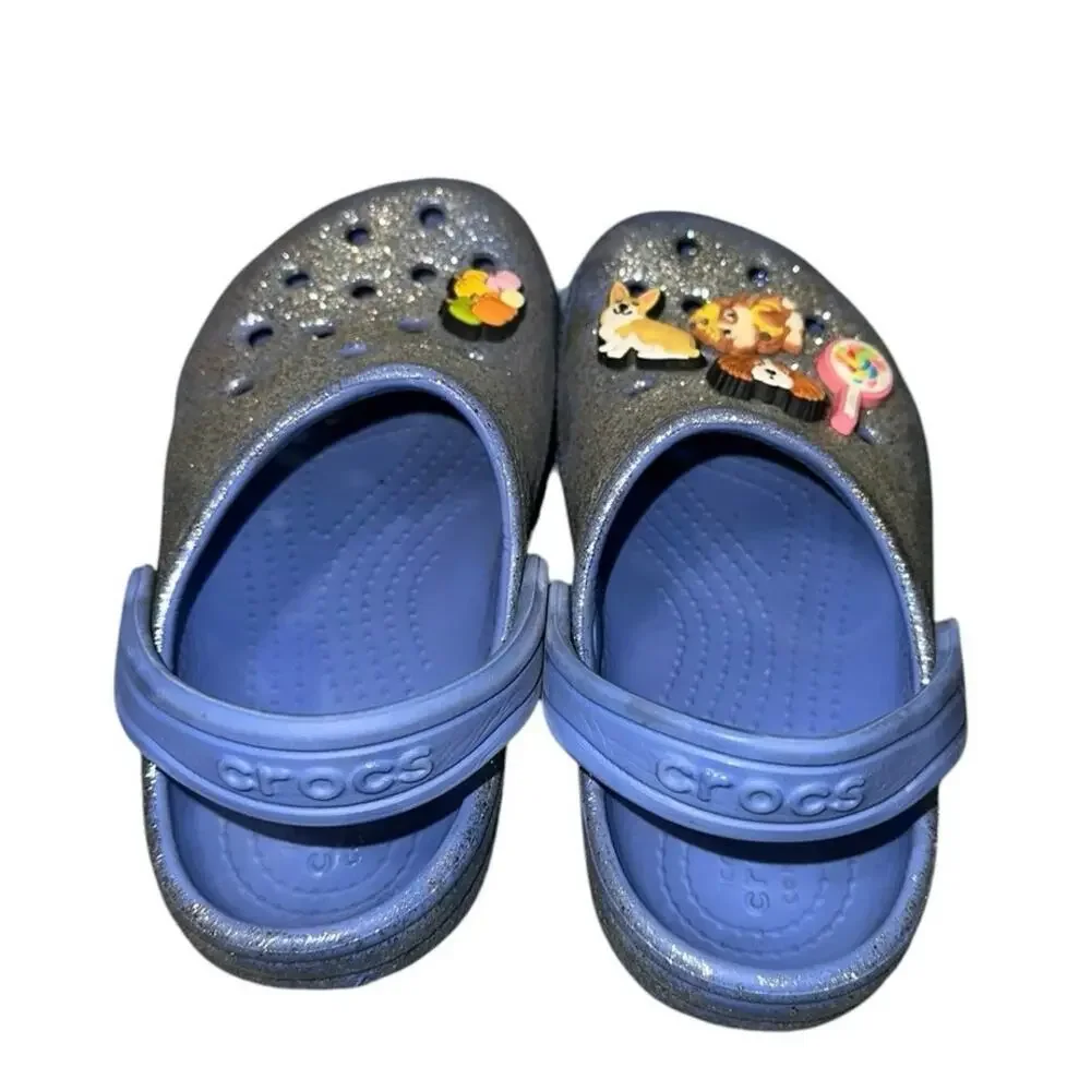 Crocs Kids Classic Glitter Clogs Blue Charm Shoes C10 Toddler